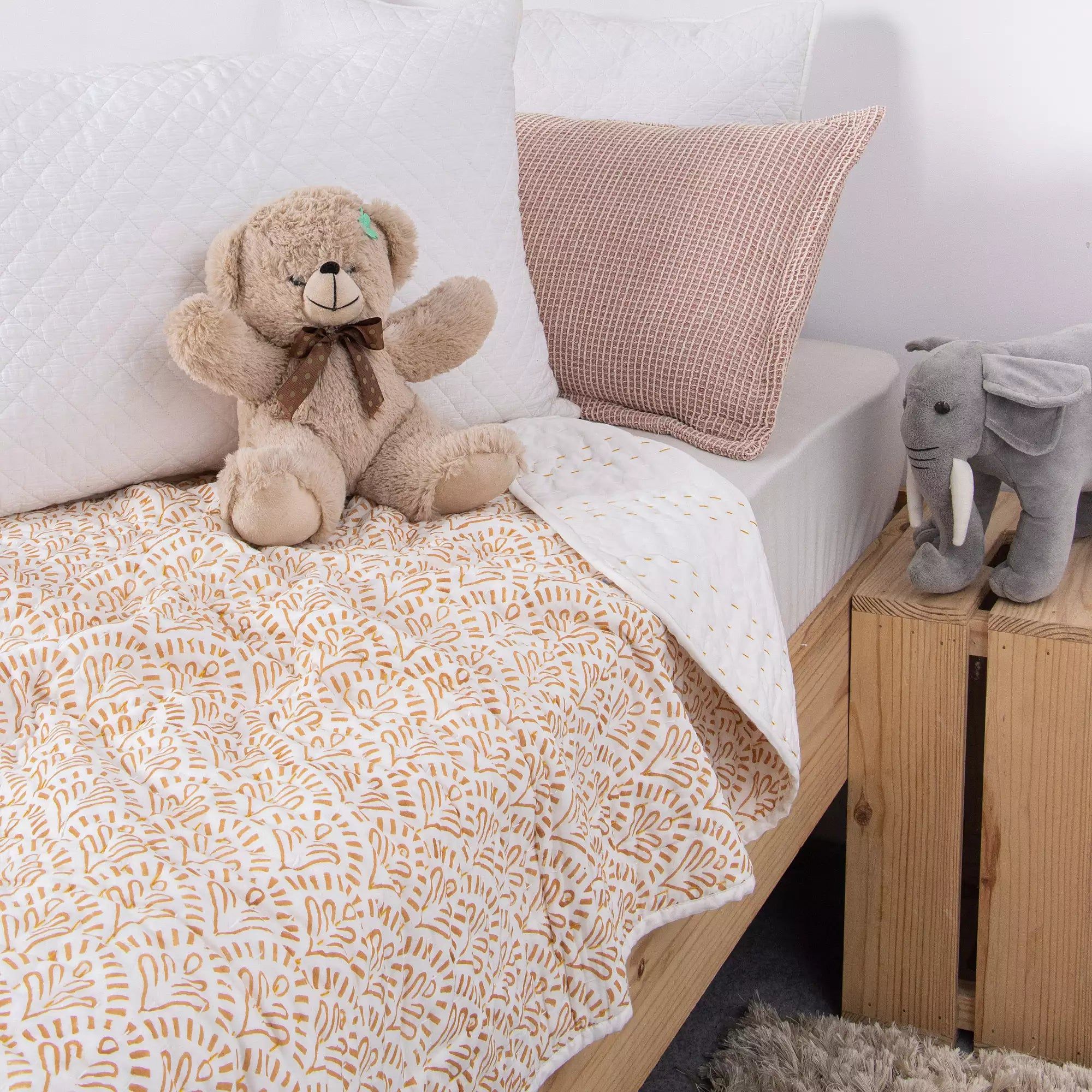 Pure Organic Cotton Floral Hand Block Print Baby Quilt Blanket 109
